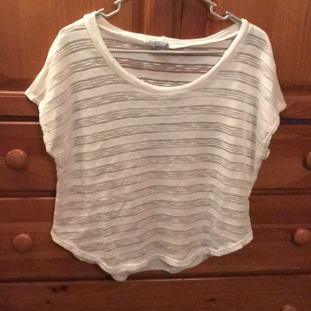Striped lace short sleeve top